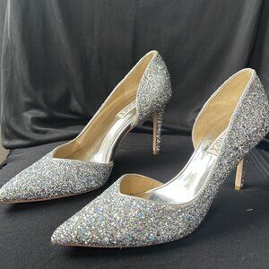 Badgley Mischka Pointed Toe Glitter Stiletto Heel Evening Shoe Size 7